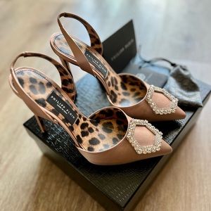 New With Box Phillip Plein Satin Décolleté slingback crystal heel